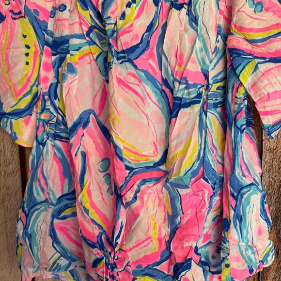 Lilly Pulitzer Top Sain Sunset The Sunny Side Off Shoulder Small Tropical Resort - Picture 3 of 8